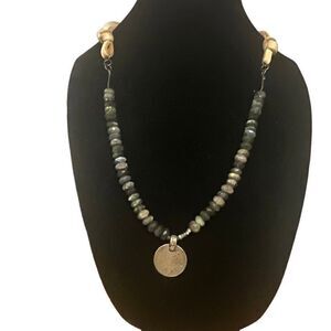 Silver Coin Pendant Beaded Necklace